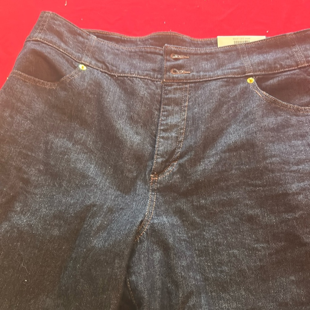 Wide leg high waisted dark indigo jeans